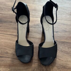 Jessica Simpson Black Open-Toe Ankle-Strap Block Heels